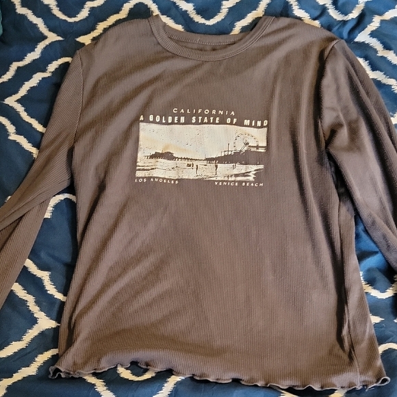 None Tops - Brown Long Sleeve Graphic Tee